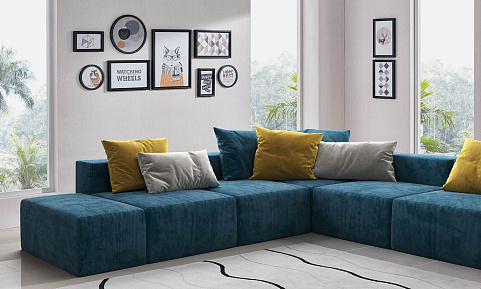 Мягкий синий диван Драм с подушками